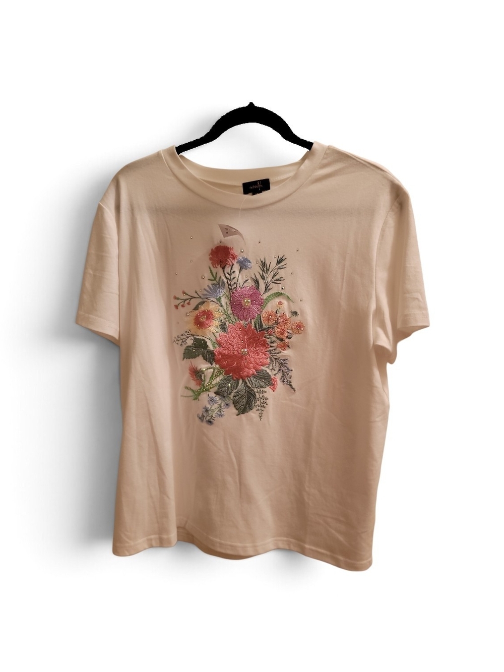 Floral Graphic Short Sleeve Tee in Beige - Women's Casual Top